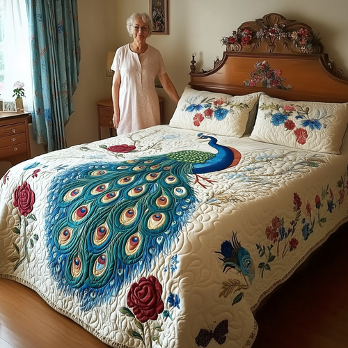 Royal Peacock 3-Piece Quilted Bedding Set GFTONL1907