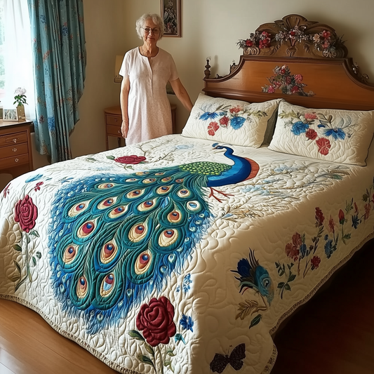 Royal Peacock 3-Piece Quilted Bedding Set GFTONL1907