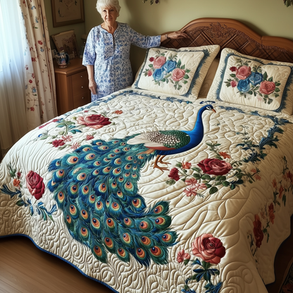 Royal Peacock 3-Piece Quilted Bedding Set GFTONL1910