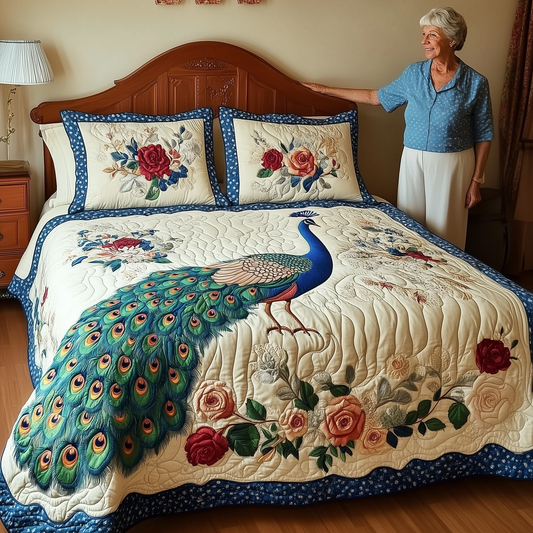 Royal Peacock 3-Piece Quilted Bedding Set GFTONL1911