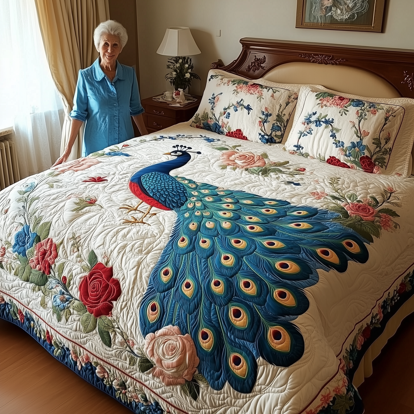 Royal Peacock 3-Piece Quilted Bedding Set GFTONL1912