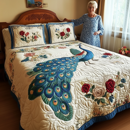 Royal Peacock 3-Piece Quilted Bedding Set GFTONL1913