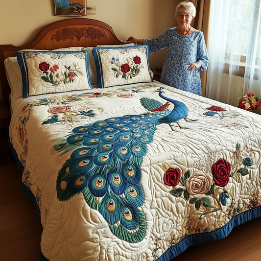 Royal Peacock 3-Piece Quilted Bedding Set GFTONL1913
