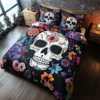 Floral Skull 3-Piece Quilted Bedding Set GFTONL1924