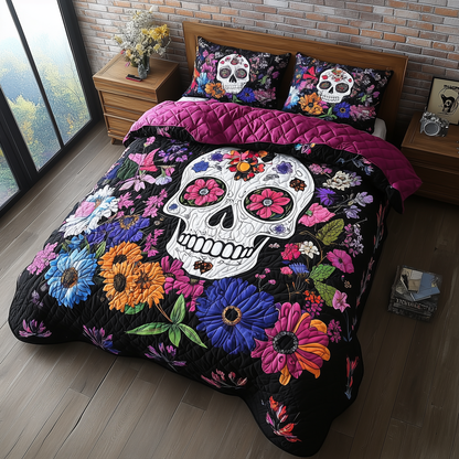 Floral Skull 3-Piece Quilted Bedding Set GFTONL1925