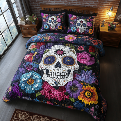 Floral Skull 3-Piece Quilted Bedding Set GFTONL1926