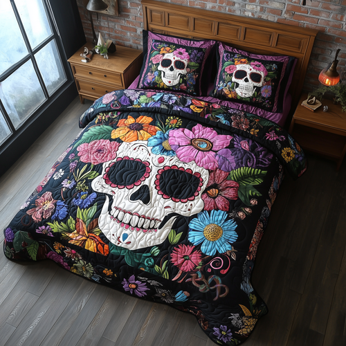 Floral Skull 3-Piece Quilted Bedding Set GFTONL1927