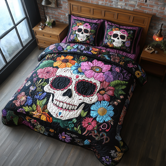 Floral Skull 3-Piece Quilted Bedding Set GFTONL1927