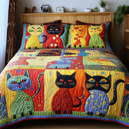 Funky Cats 3-Piece Quilted Bedding Set GFTONL1931