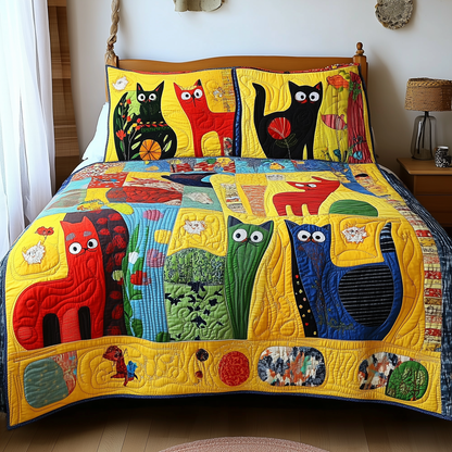 Funky Cats 3-Piece Quilted Bedding Set GFTONL1932