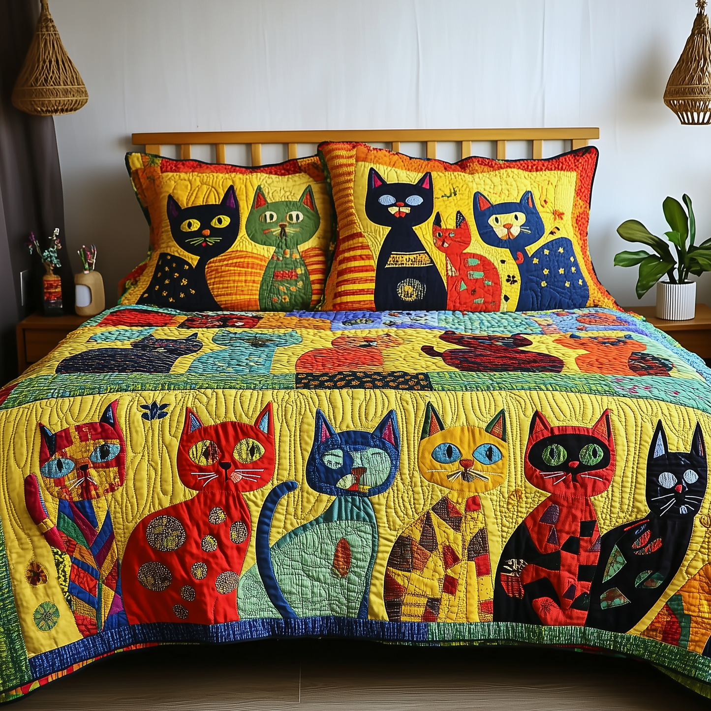 Funky Cats 3-Piece Quilted Bedding Set GFTONL1933