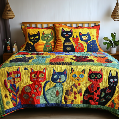 Funky Cats 3-Piece Quilted Bedding Set GFTONL1933