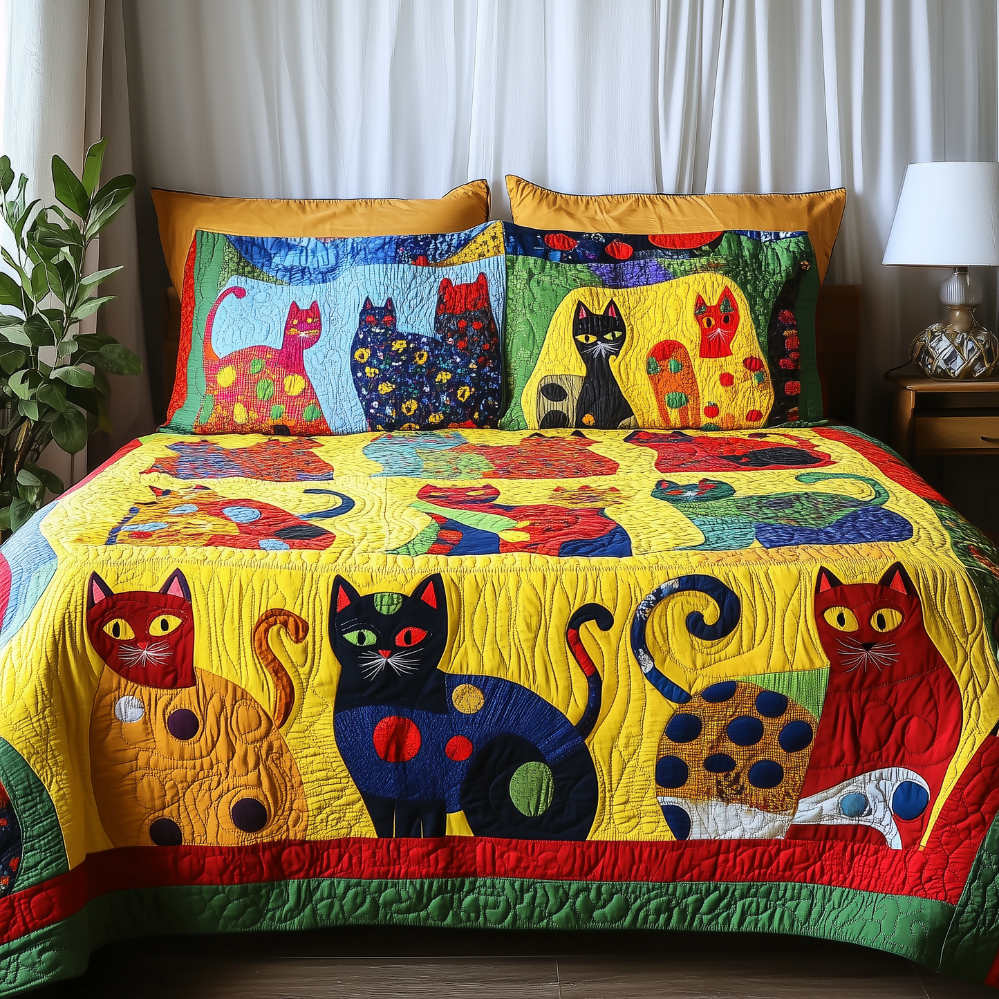 Funky Cats 3-Piece Quilted Bedding Set GFTONL1935