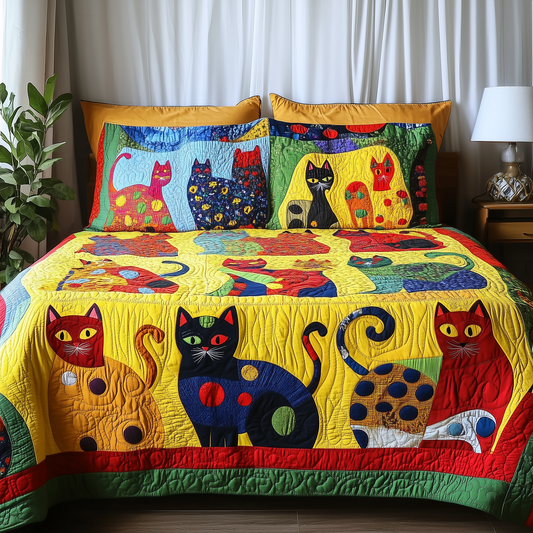 Funky Cats 3-Piece Quilted Bedding Set GFTONL1935