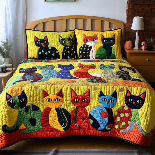 Funky Cats 3-Piece Quilted Bedding Set GFTONL1936