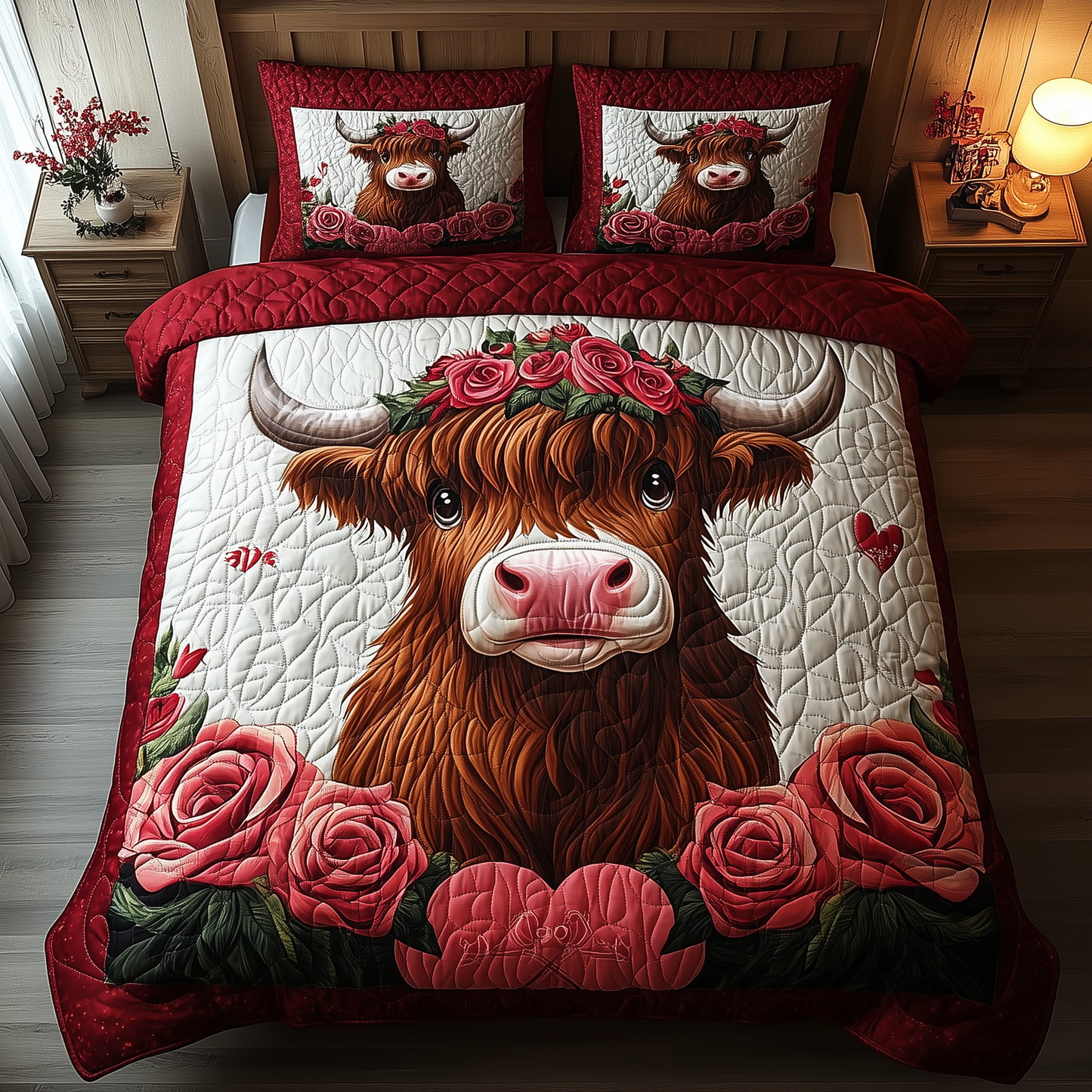 Pinky Highland Cow 3-Piece Quilted Bedding Set GFTONL1938