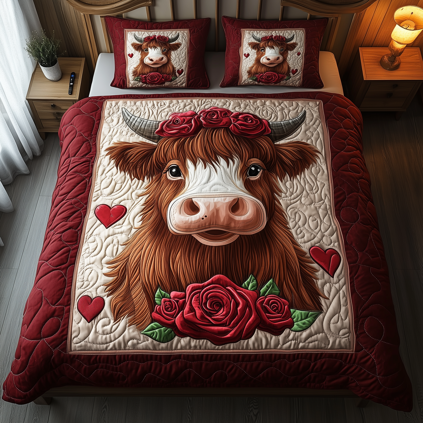 Pinky Highland Cow 3-Piece Quilted Bedding Set GFTONL1941