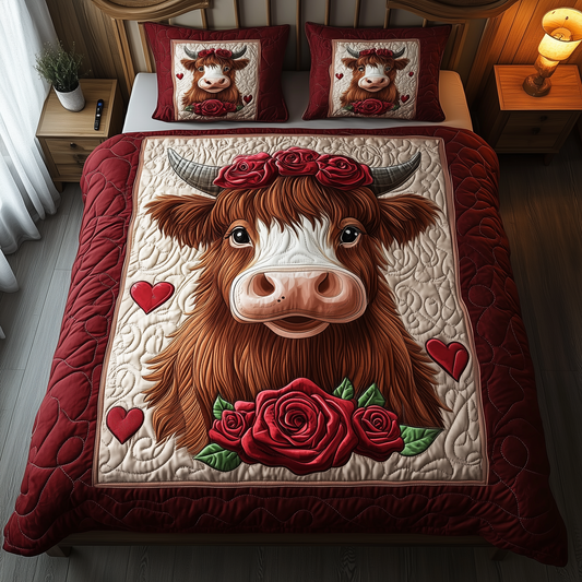 Pinky Highland Cow 3-Piece Quilted Bedding Set GFTONL1941