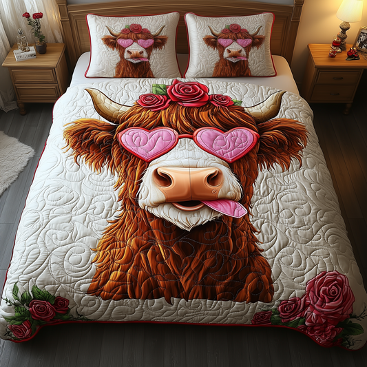 Pinky Highland Cow 3-Piece Quilted Bedding Set GFTONL1944