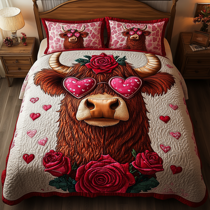 Pinky Highland Cow 3-Piece Quilted Bedding Set GFTONL1945