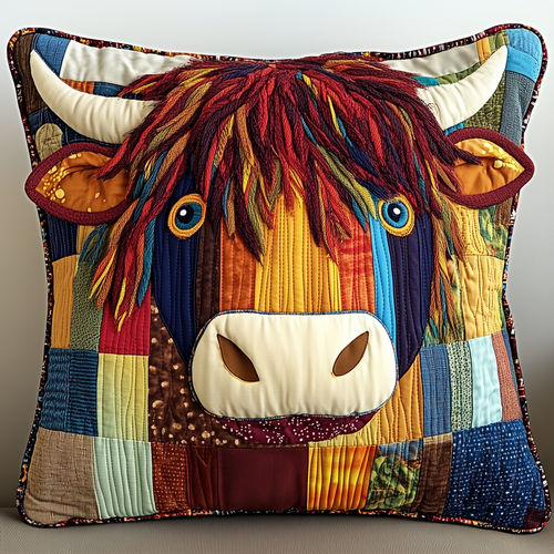 Funky Highland Cow Quilted Pillow Case GFTONL2065