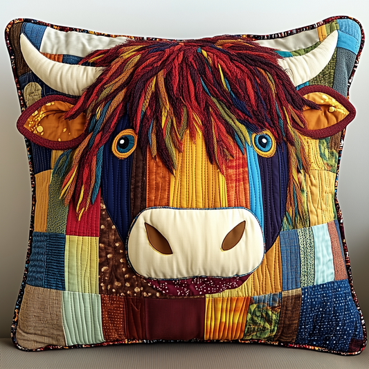Funky Highland Cow Quilted Pillow Case GFTONL2065