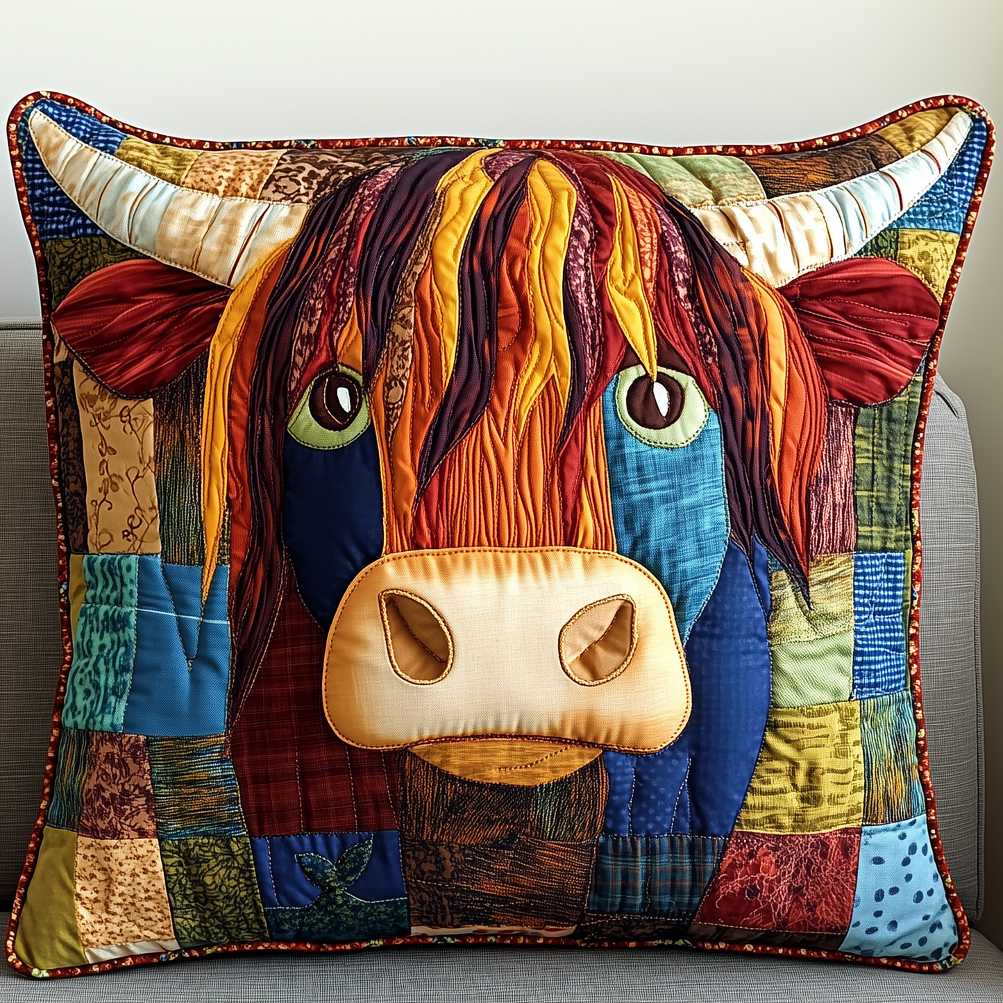 Funky Highland Cow Quilted Pillow Case GFTONL2066