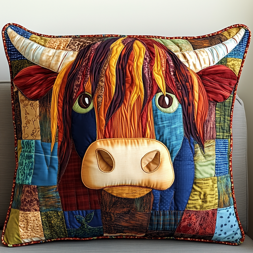 Funky Highland Cow Quilted Pillow Case GFTONL2066