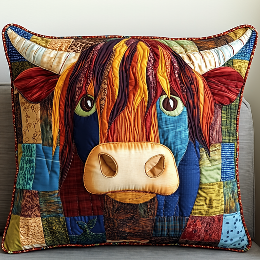 Funky Highland Cow Quilted Pillow Case GFTONL2066