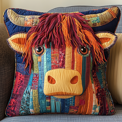 Funky Highland Cow Quilted Pillow Case GFTONL2067