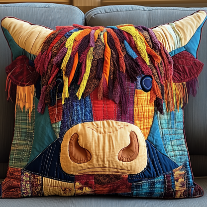 Funky Highland Cow Quilted Pillow Case GFTONL2068