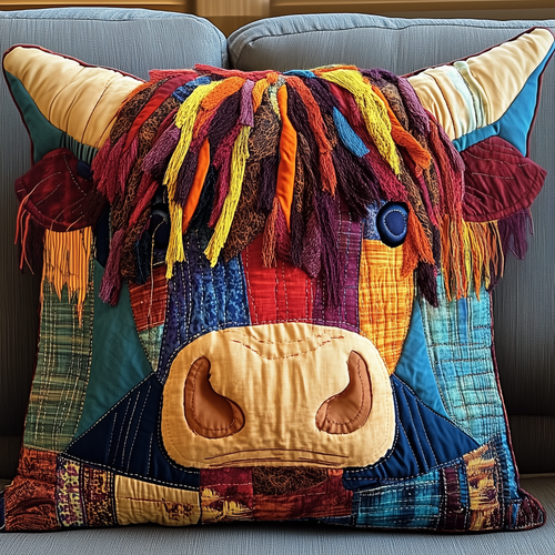 Funky Highland Cow Quilted Pillow Case GFTONL2068