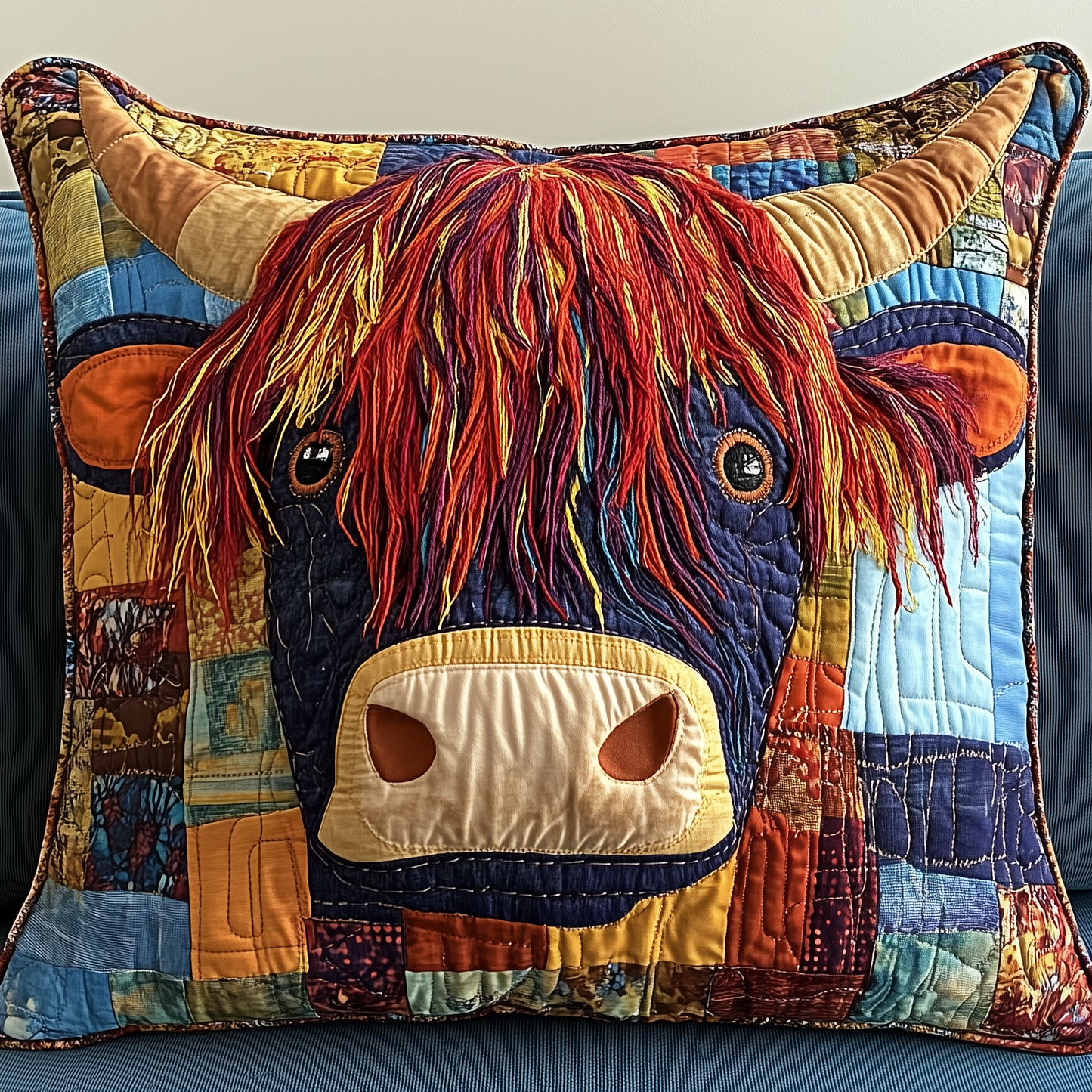 Funky Highland Cow Quilted Pillow Case GFTONL2069