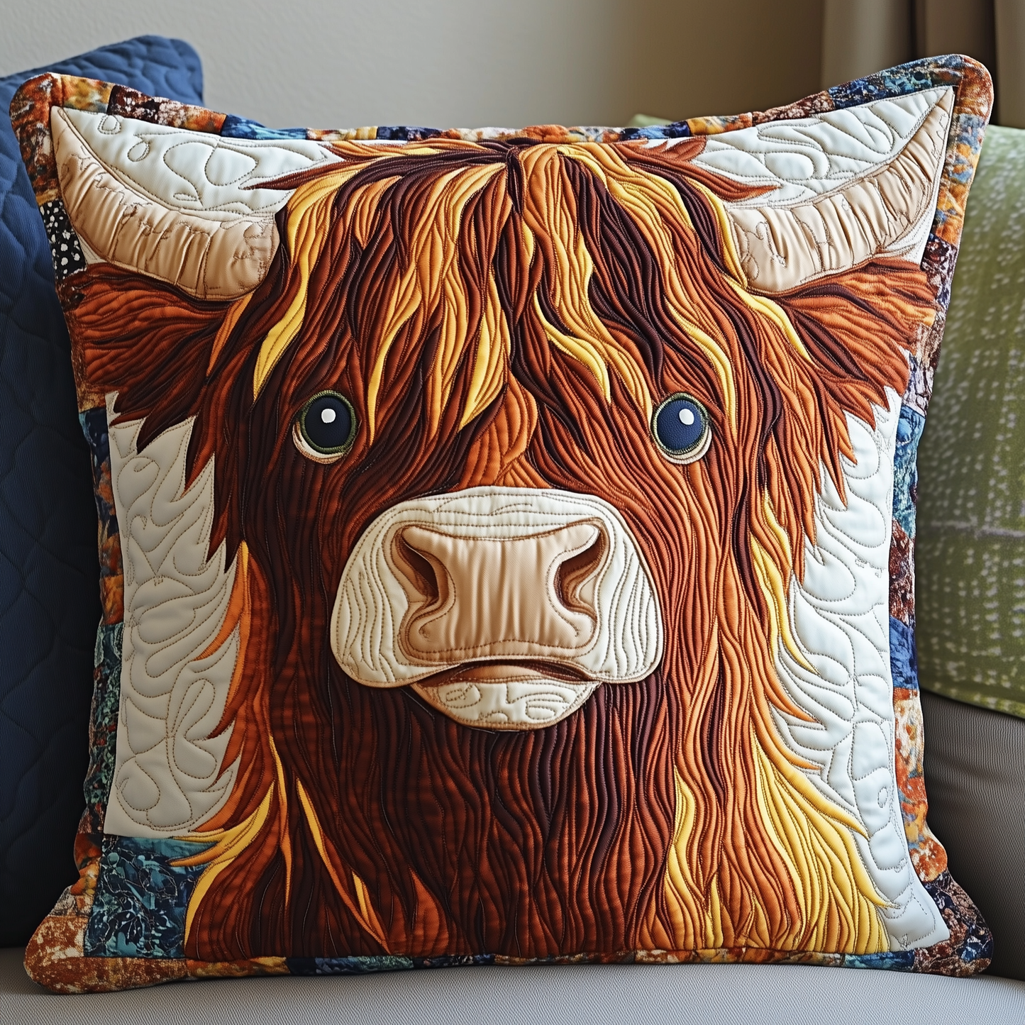 Funky Highland Cow Quilted Pillow Case GFTONL2070