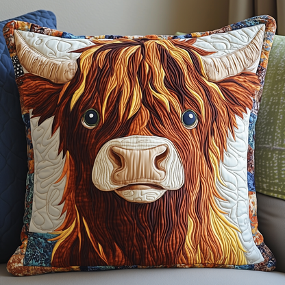 Funky Highland Cow Quilted Pillow Case GFTONL2070