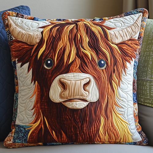 Funky Highland Cow Quilted Pillow Case GFTONL2070