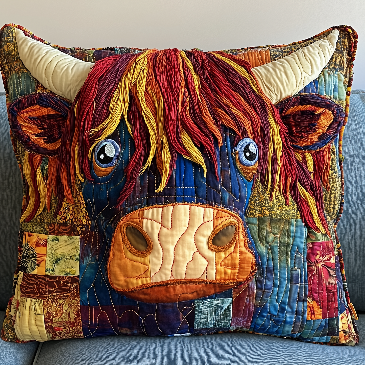 Funky Highland Cow Quilted Pillow Case GFTONL2071