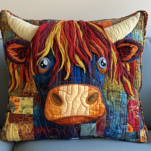 Funky Highland Cow Quilted Pillow Case GFTONL2071