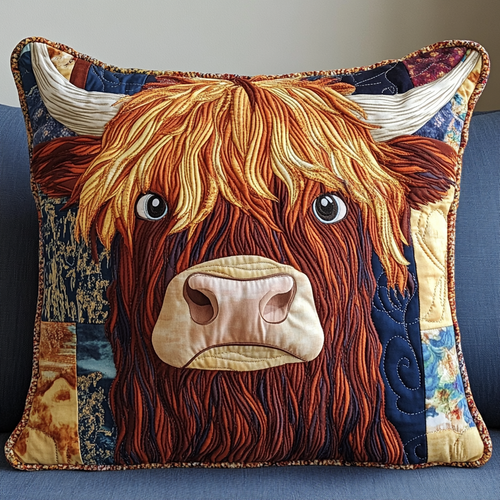 Funky Highland Cow Quilted Pillow Case GFTONL2072