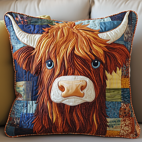 Funky Highland Cow Quilted Pillow Case GFTONL2073