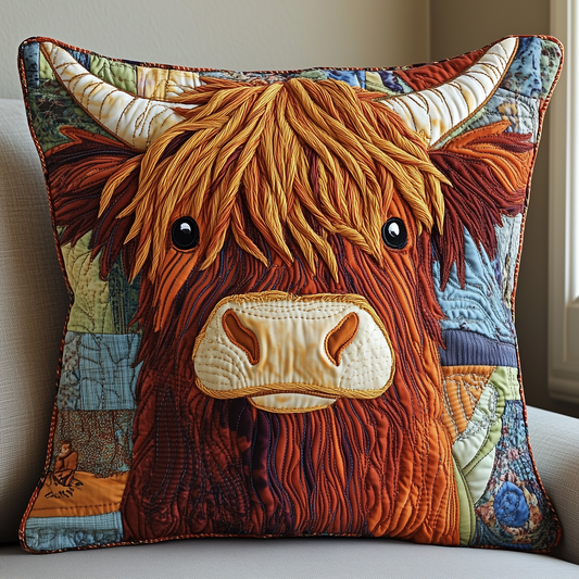 Funky Highland Cow Quilted Pillow Case GFTONL2074