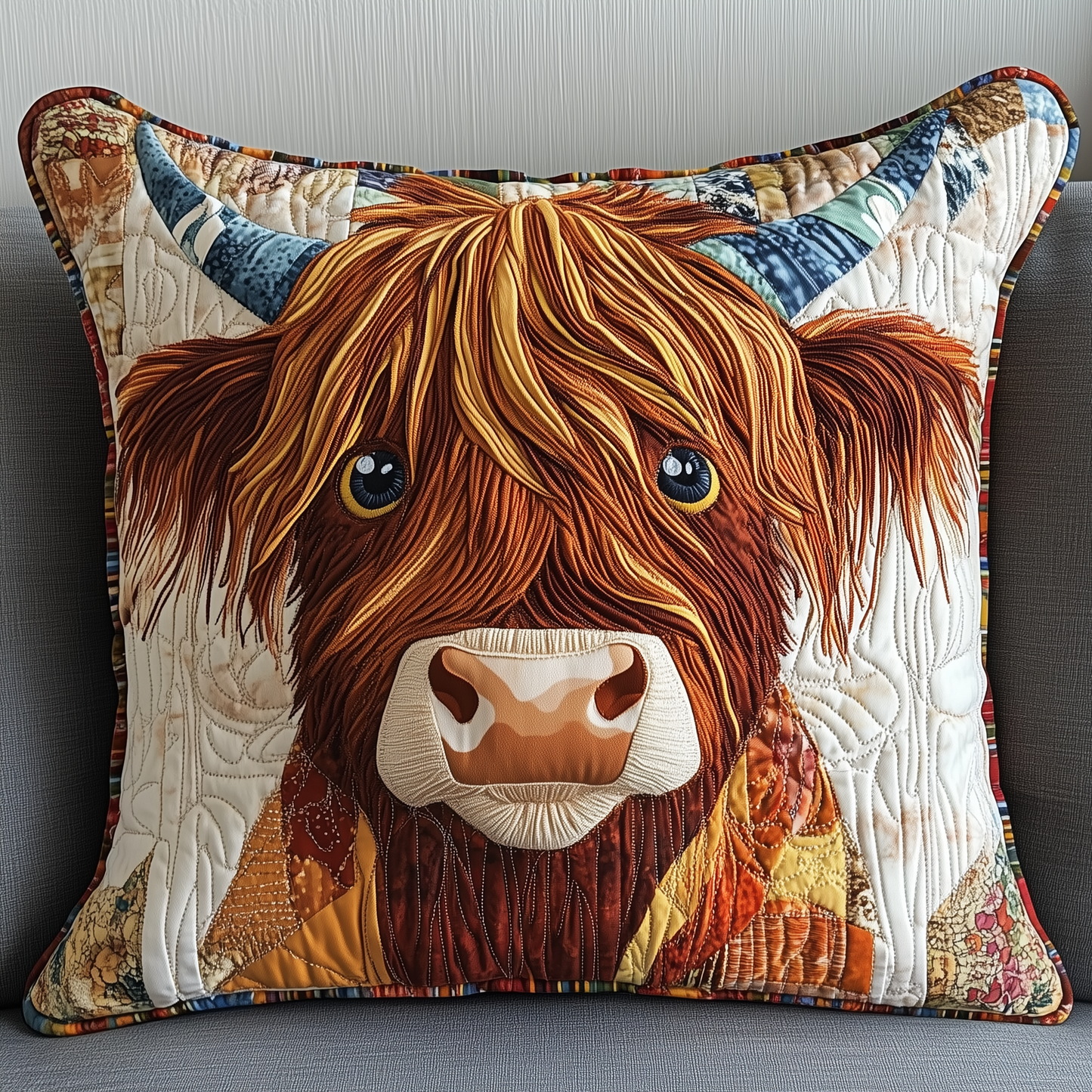 Funky Highland Cow Quilted Pillow Case GFTONL2075