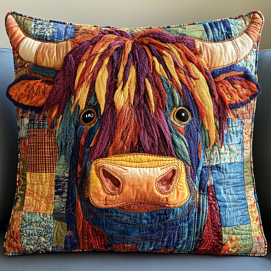 Funky Highland Cow Quilted Pillow Case GFTONL2076