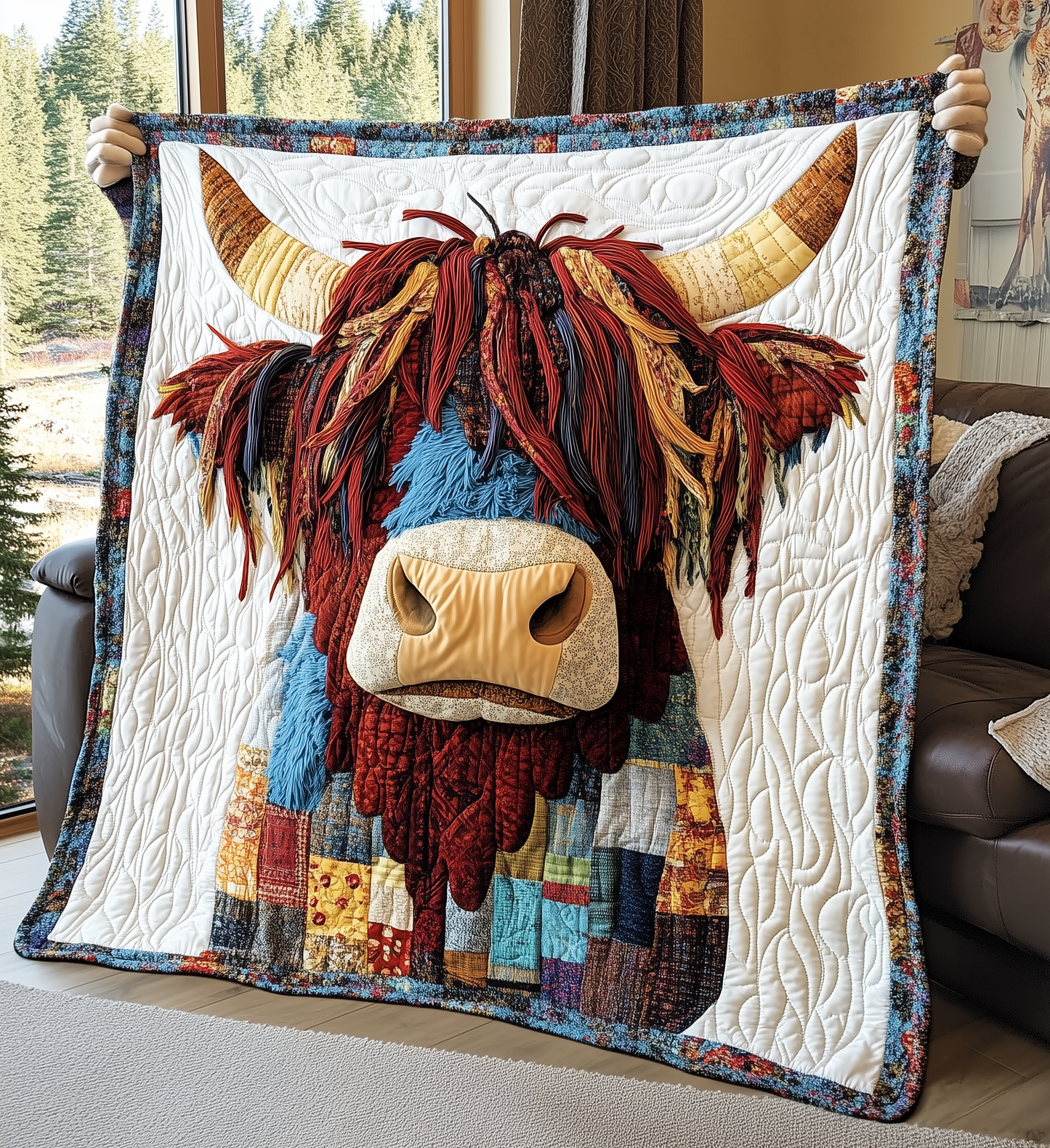 Funky Highland Cow Quilted Blanket GFTONL2079