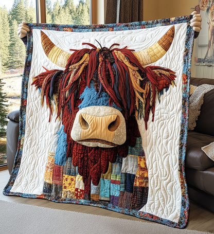 Funky Highland Cow Quilted Blanket GFTONL2079