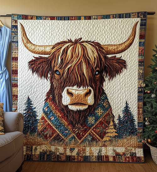 Funky Highland Cow Quilted Blanket GFTONL2082