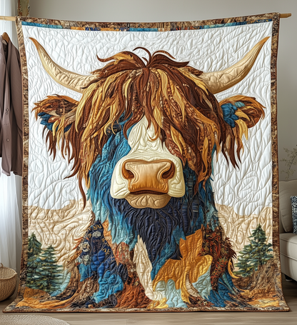 Funky Highland Cow Quilted Blanket GFTONL2084