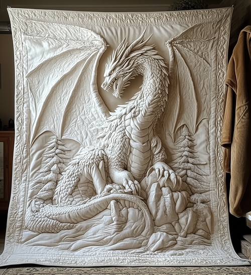 Majesty White Dragon Quilted Blanket GFTONL2089