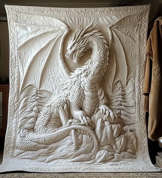 Majesty White Dragon Quilted Blanket GFTONL2089