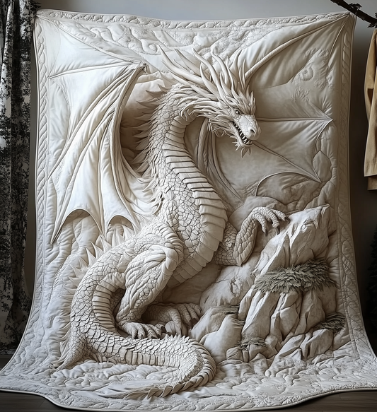 Majesty White Dragon Quilted Blanket GFTONL2090